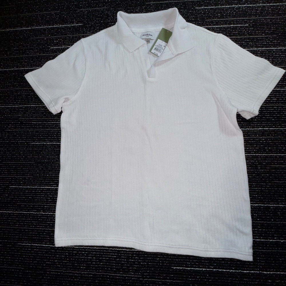 Goodfellow & Co Ribbed Polo Shirt Men XL White New Short Sleeve Johnny Collar
